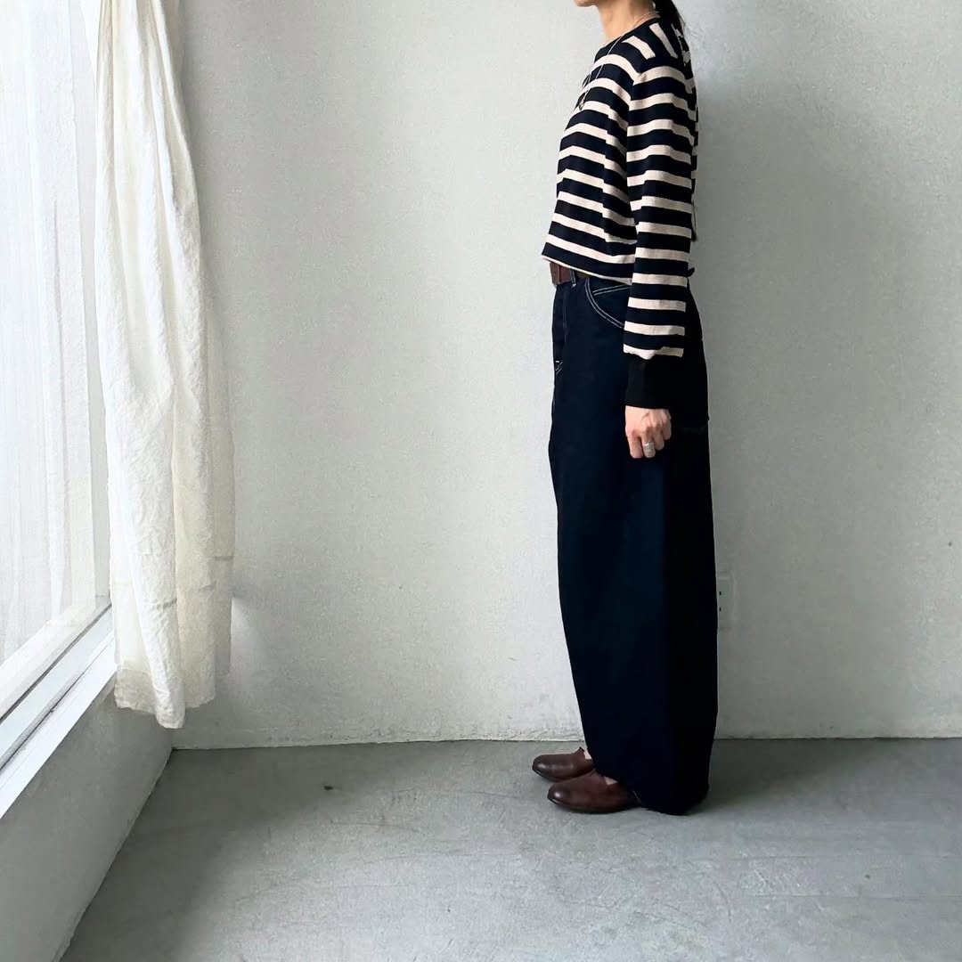 atelier naruse ウールコットンボーダーニット ネイビー×ブラック