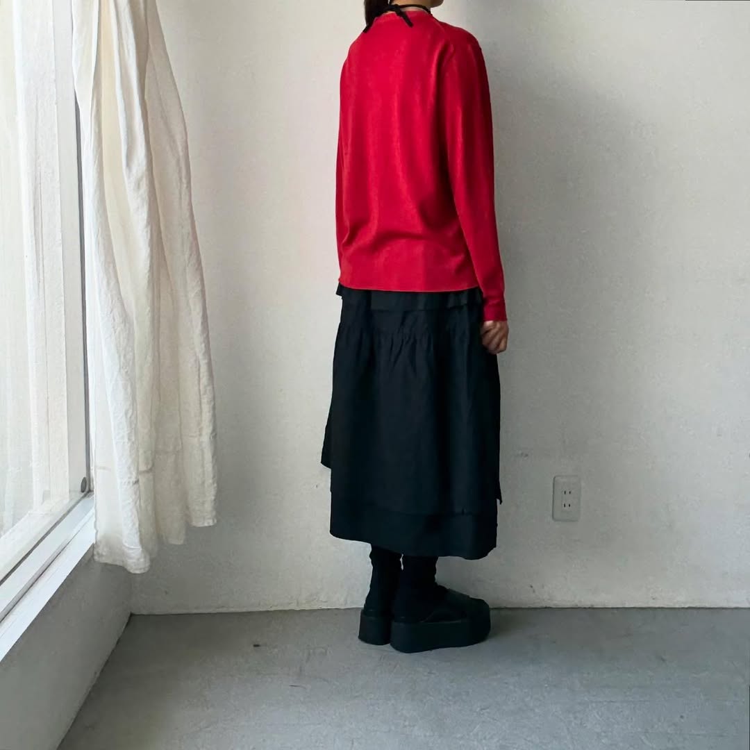 homspun ウールVネックカーディガン レッド