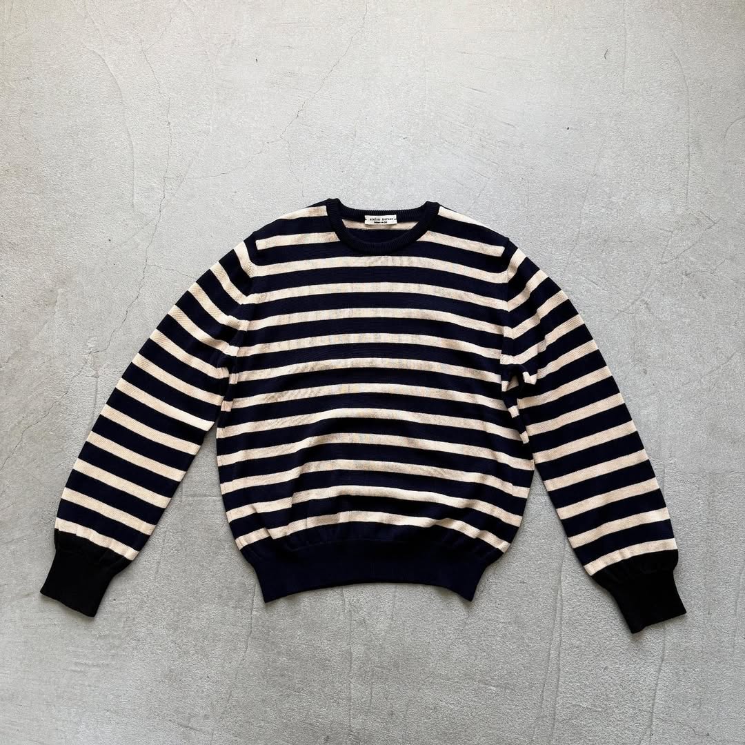 atelier naruse ウールコットンボーダーニット ネイビー×ブラック