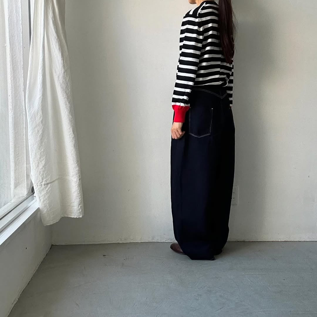 atelier naruse ウールコットンボーダーニット ブラック×レッド