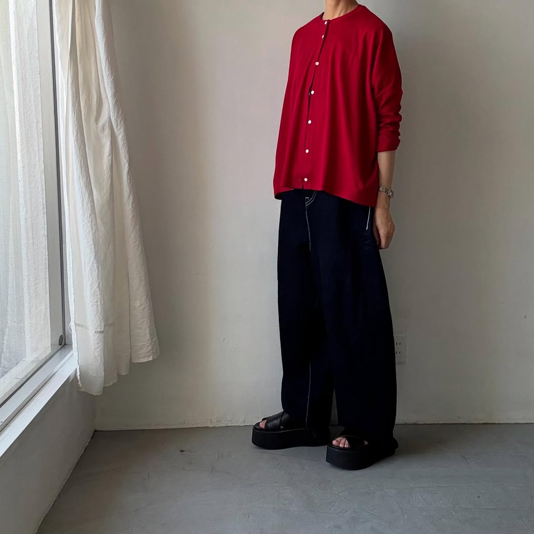 Linenya プライムクールコットン長袖カーディガン レッド