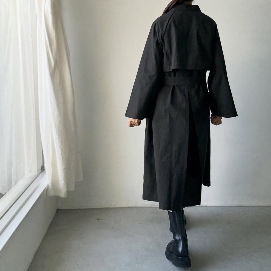 MAGALI コットンリネンアンティークキャンバストレンチコート ブラック