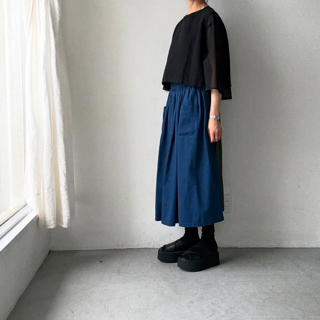 TENNE HANDCRAFTED MODERN 7分袖クルーネックオーガンジープルオーバー