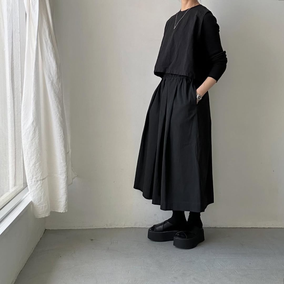 Linenya コットンタックスカート ブラック
