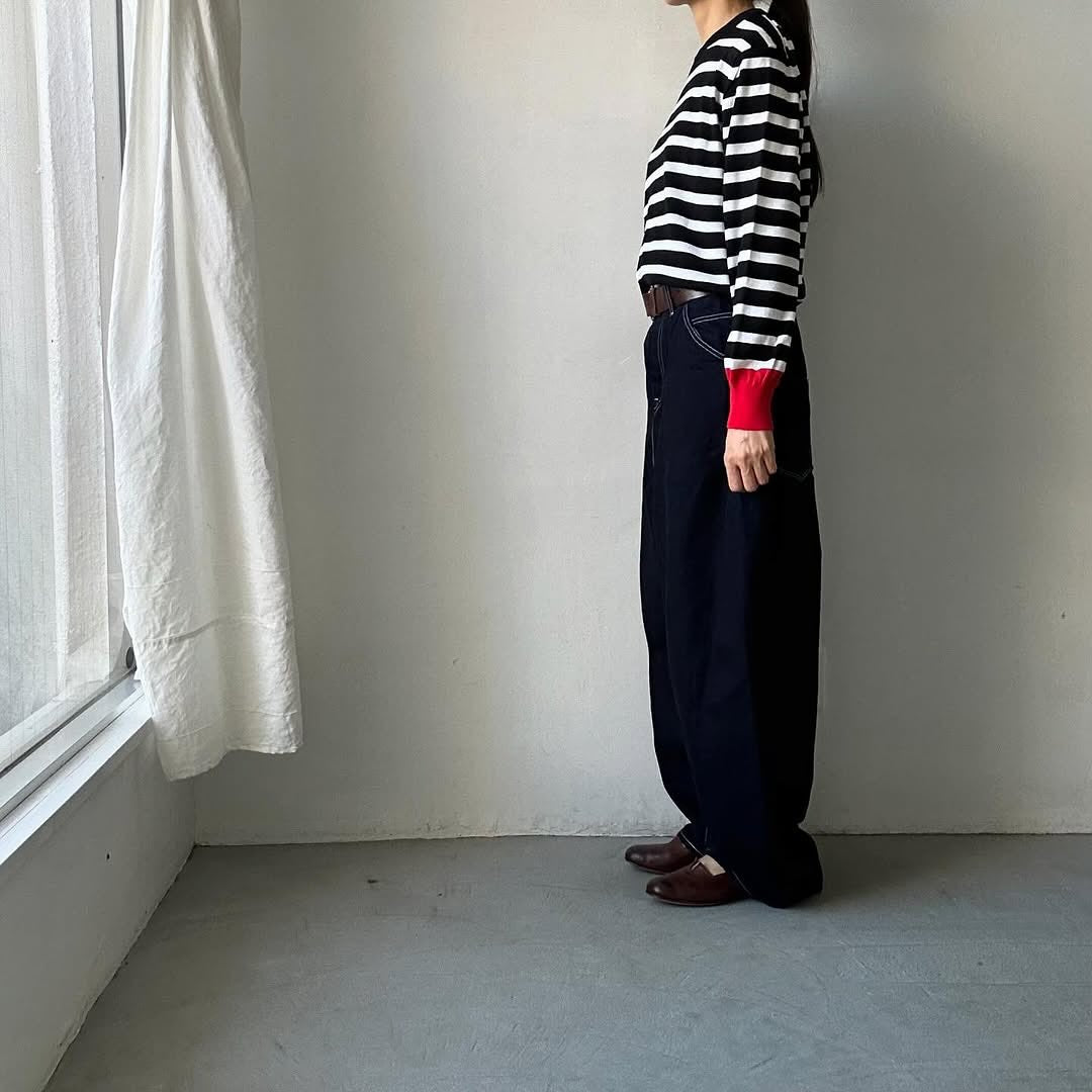 atelier naruse ウールコットンボーダーニット ブラック×レッド