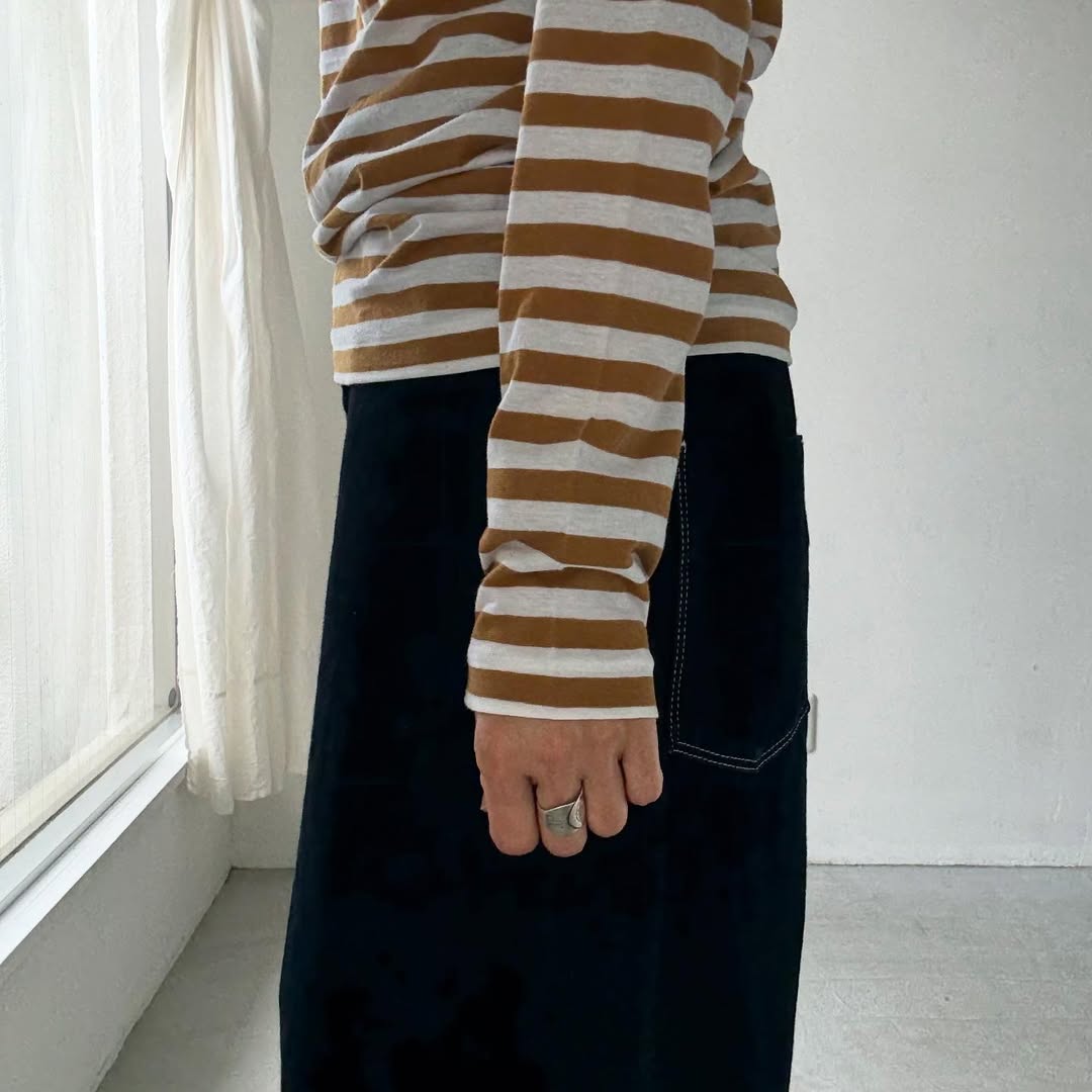 R&D.M.Co ガーゼボーダー長袖Tシャツ カフェオレ Mサイズ