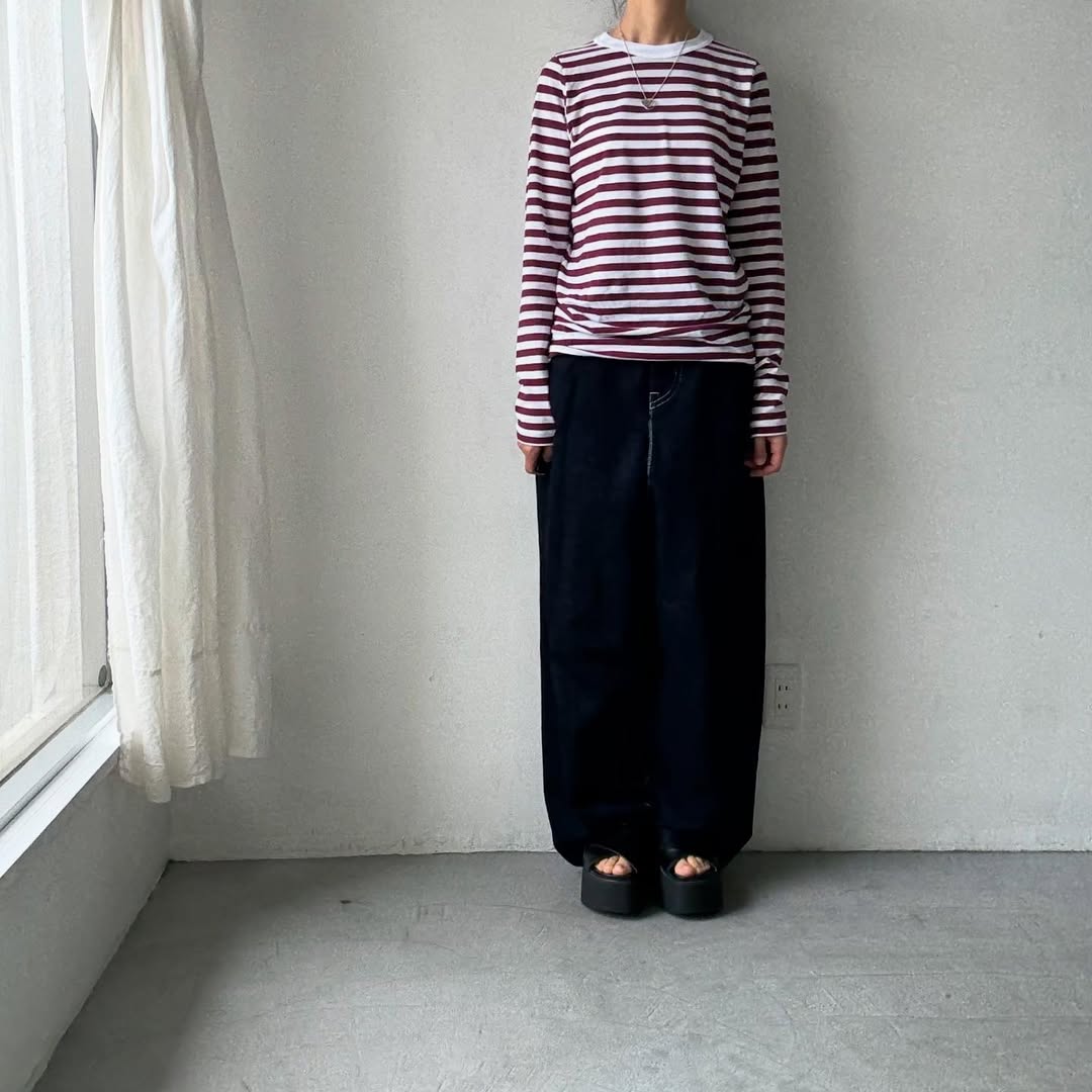 R&D.M.Co ガーゼボーダー長袖Tシャツ プラム Mサイズ