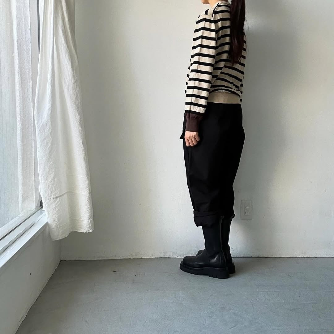 atelier naruse ウールコットンボーダーニット ベージュ×ブラウン