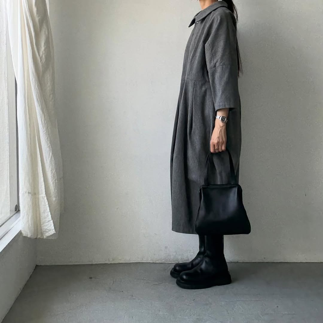 ayanoguchiaya ダブルフロントコートワンピース グレー