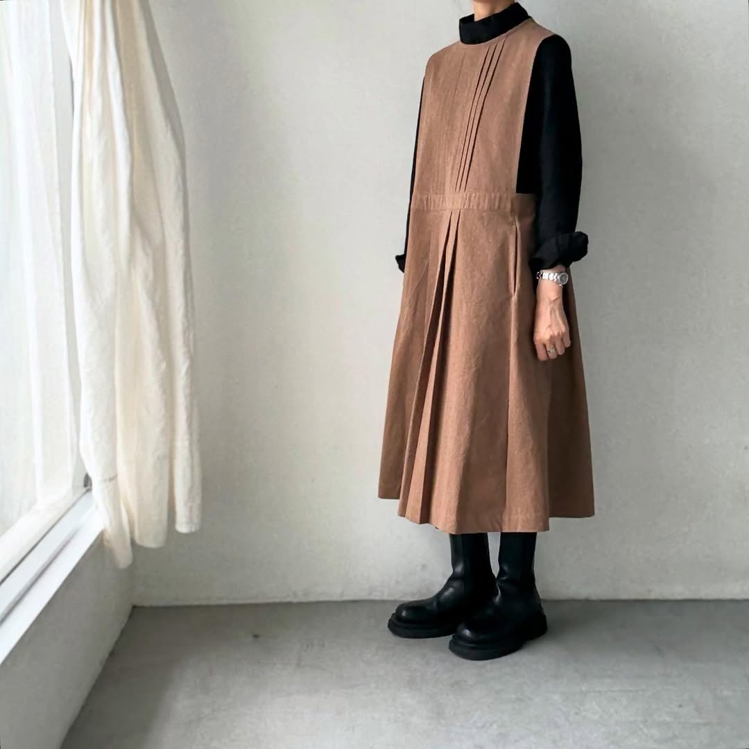 atelier d'antan kobell コットンエプロンドレス カーキ