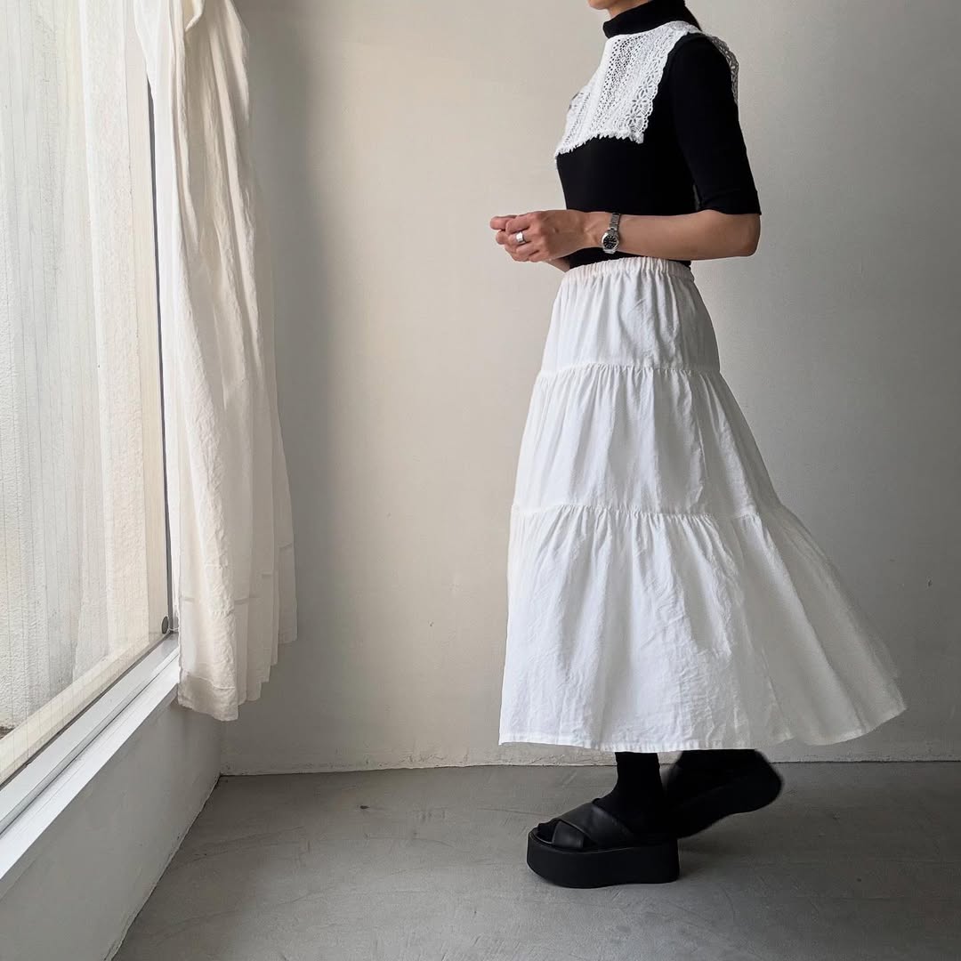 R&D.M.Co リネンコットンティアードスカート オフホワイト