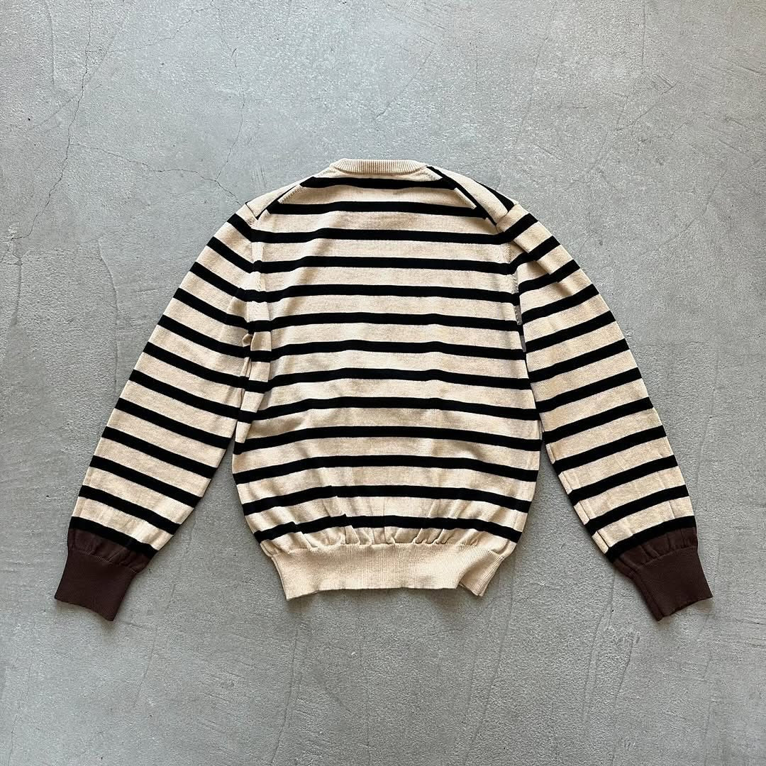 atelier naruse ウールコットンボーダーニット ベージュ×ブラウン