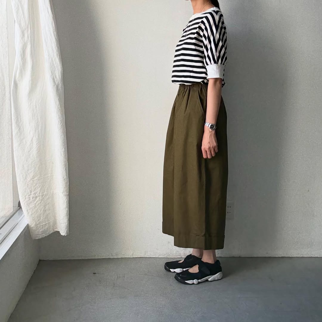 ゴーシュ コットンポプリンワイドパンツ カーキ