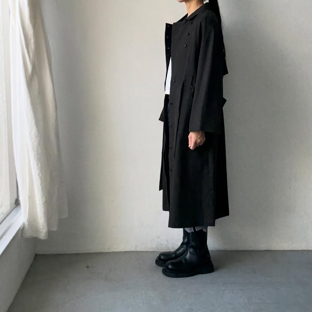 MAGALI コットンリネンアンティークキャンバストレンチコート ブラック