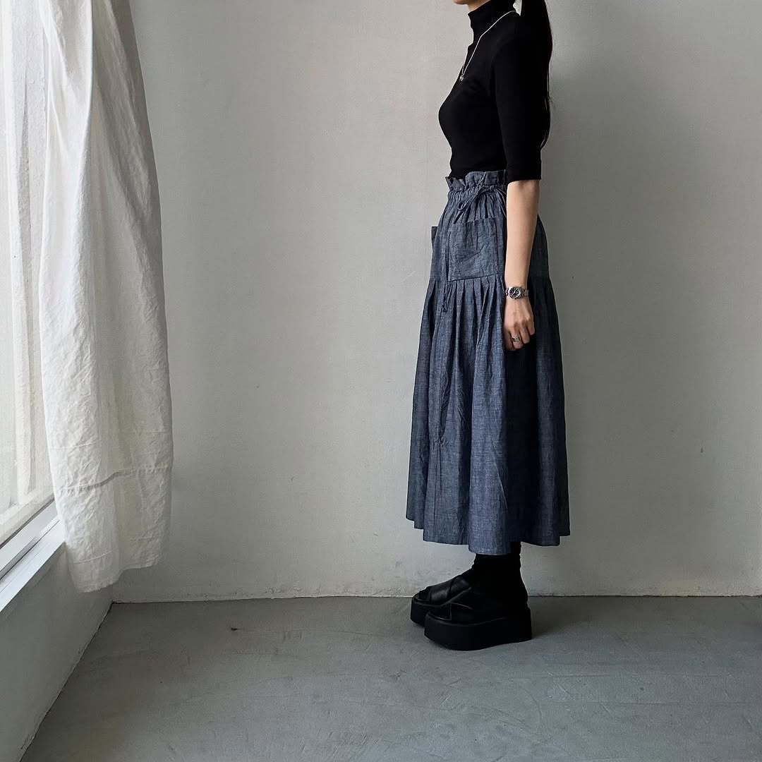 MAGALI インディゴコットンティアードスカート