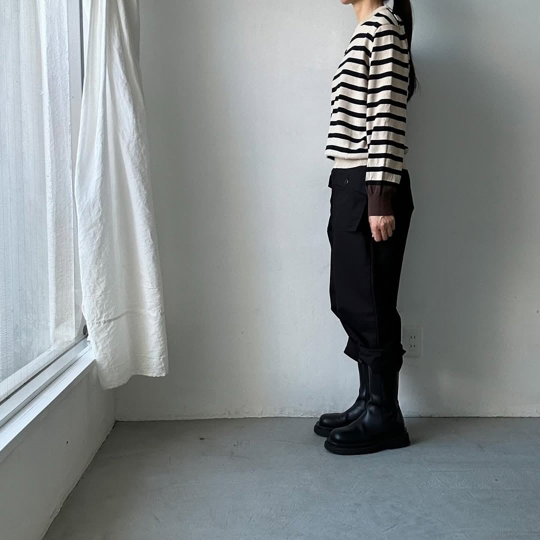 atelier naruse ウールコットンボーダーニット ベージュ×ブラウン