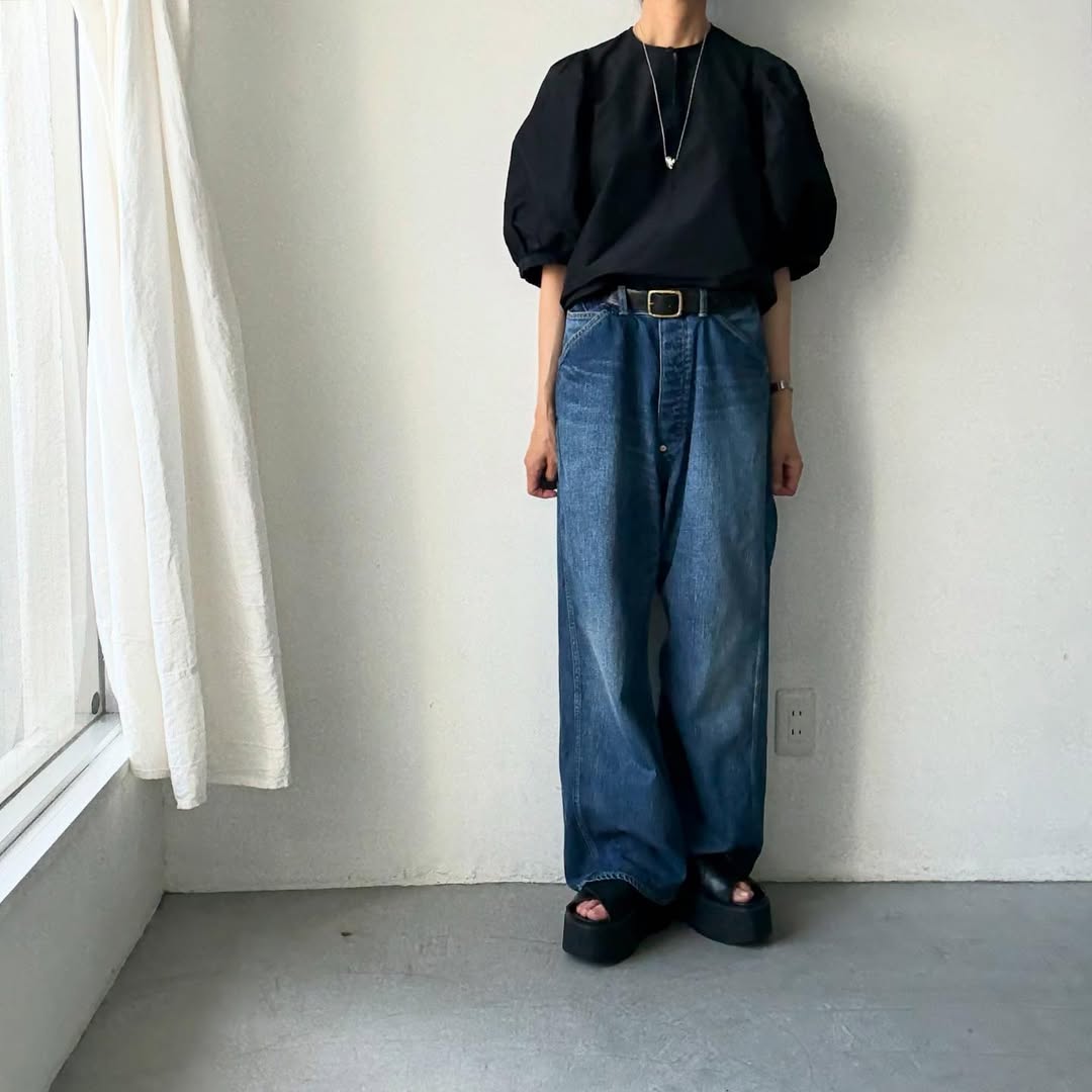 R&D.M.Co コットンポリエステルタフタビッグバルーンスリーブブラウス