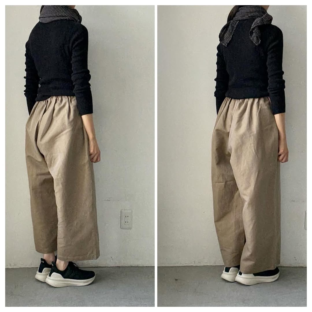 homspun ウールリネンギャザーワイドパンツ ベージュ