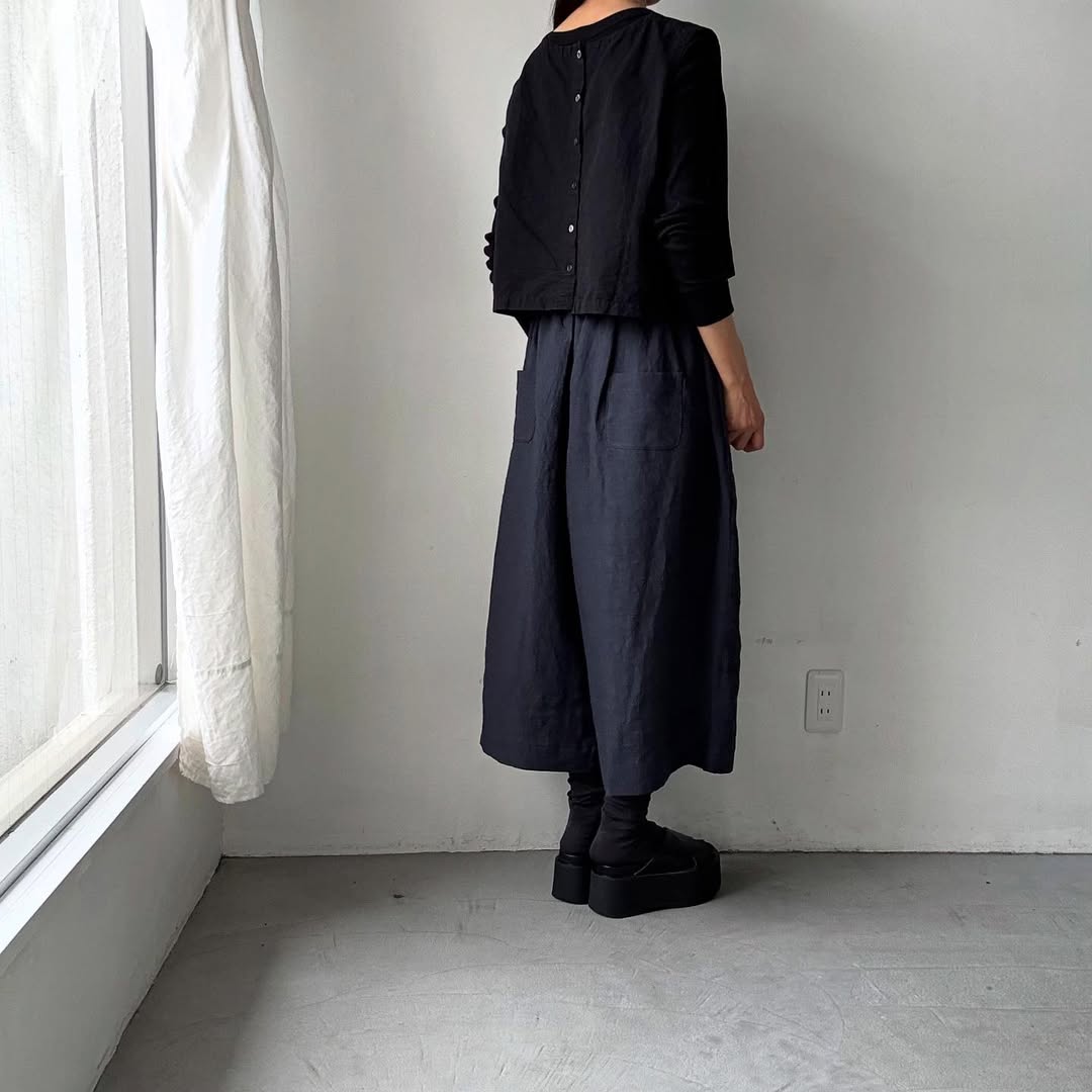 Linenya リネンワイドキュロット ネイビー