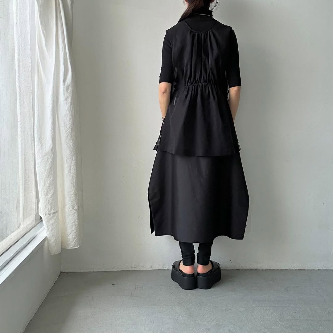 TENNE HANDCRAFTED MODERN コットンオーガンジー2wayショートドレス ブラック