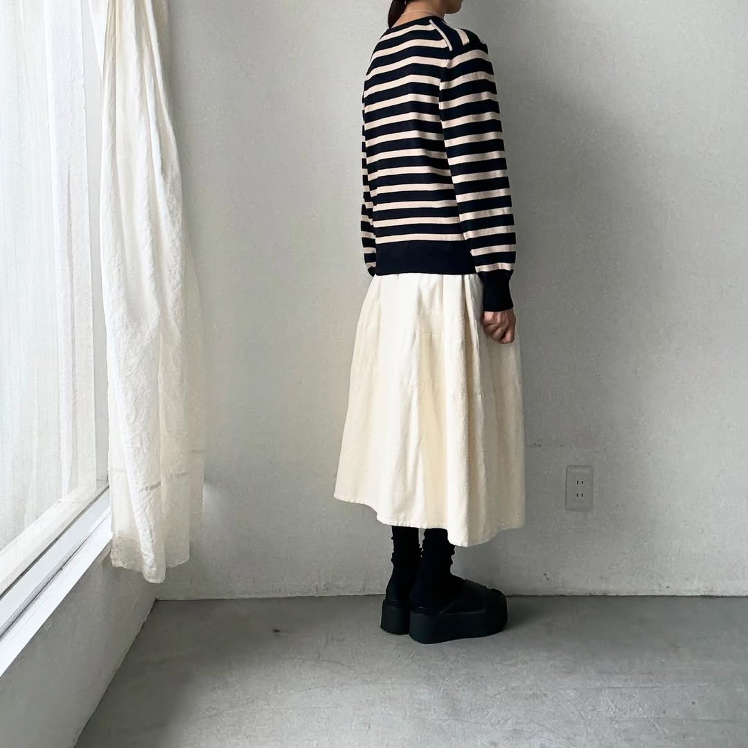 atelier naruse ウールコットンボーダーニット ネイビー×ブラック