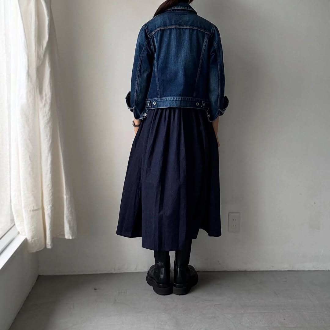 MAGALI インディゴコットンリネンフリルワンピース