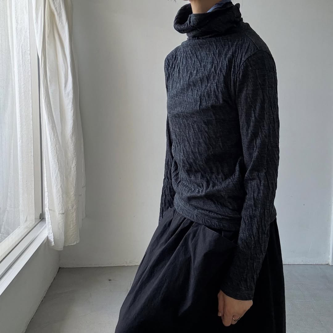 atelier naruse ウールコットンタートルネックカットソー 杢グレー