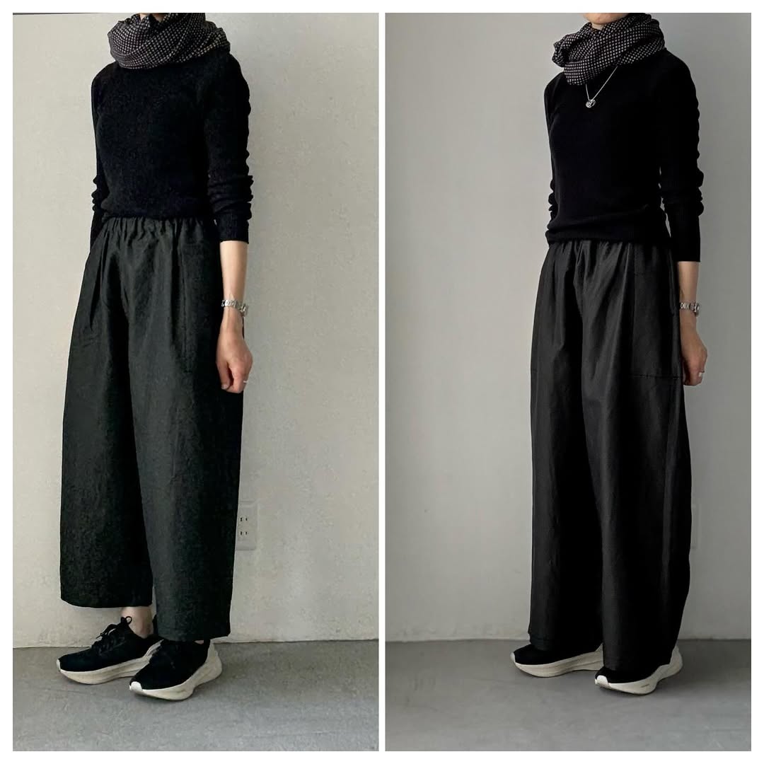 homspun ウールリネンギャザーワイドパンツ ダークグリーン