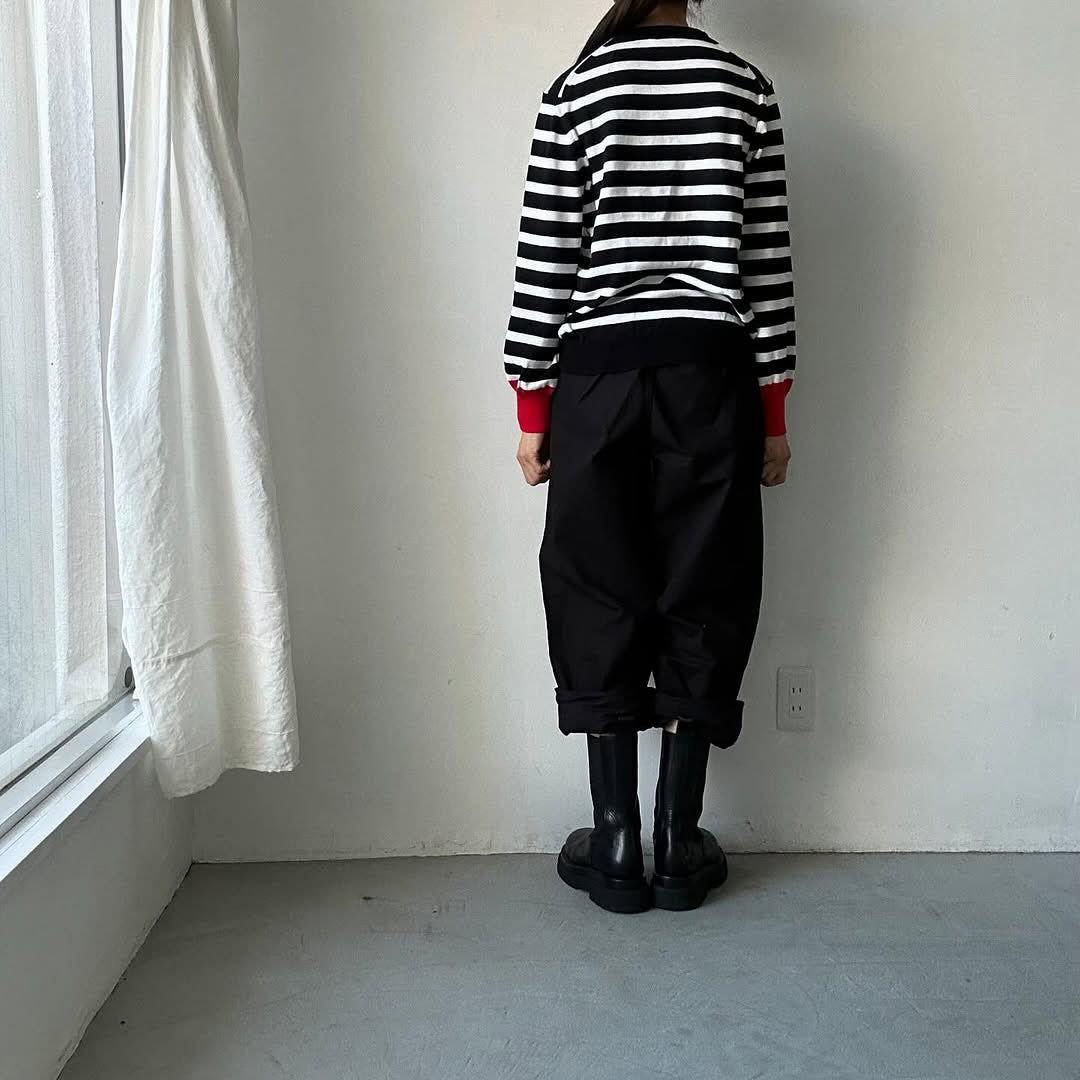 atelier naruse ウールコットンボーダーニット ブラック×レッド