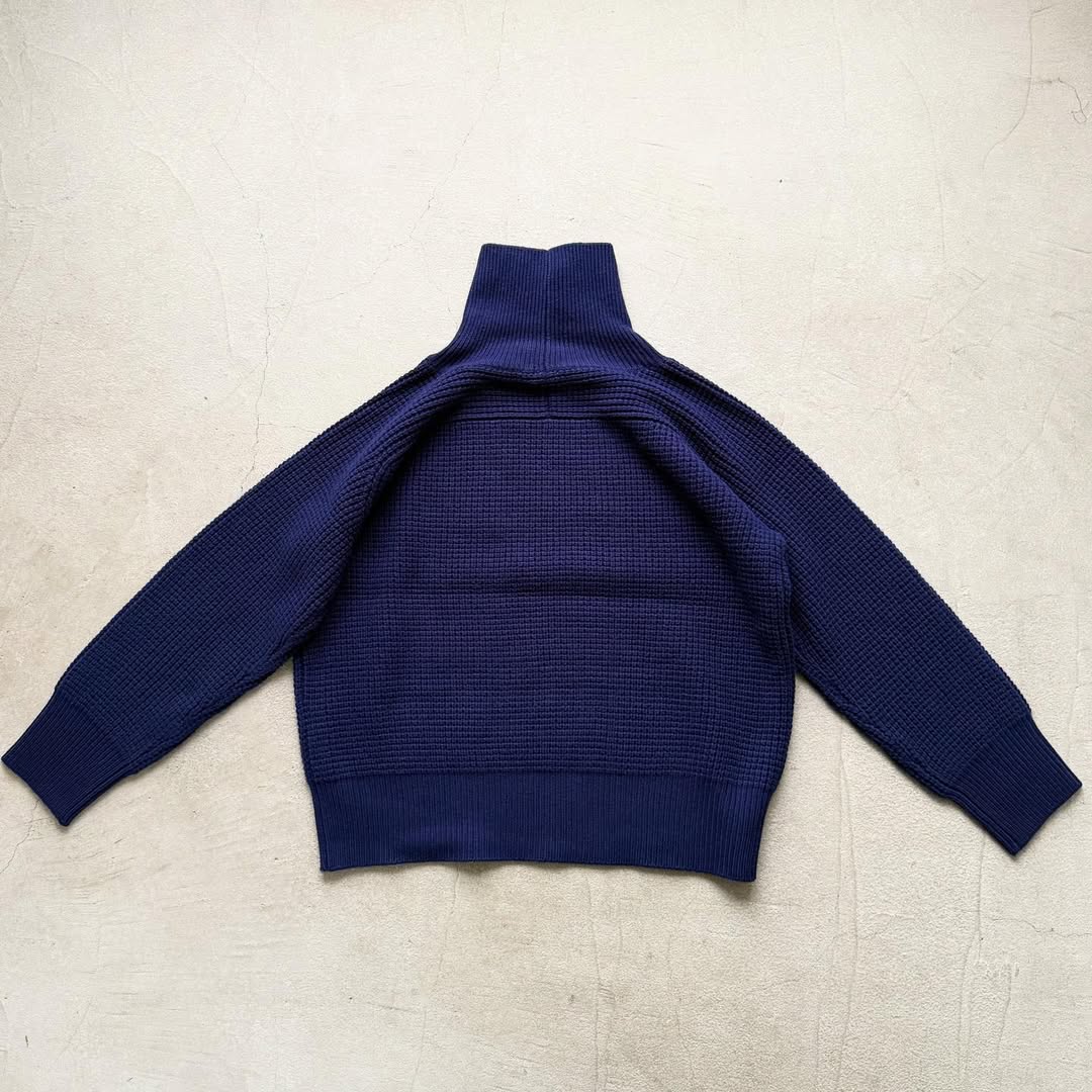 homspun メリノウールワッフル編みプルオーバー ブルーネイビー