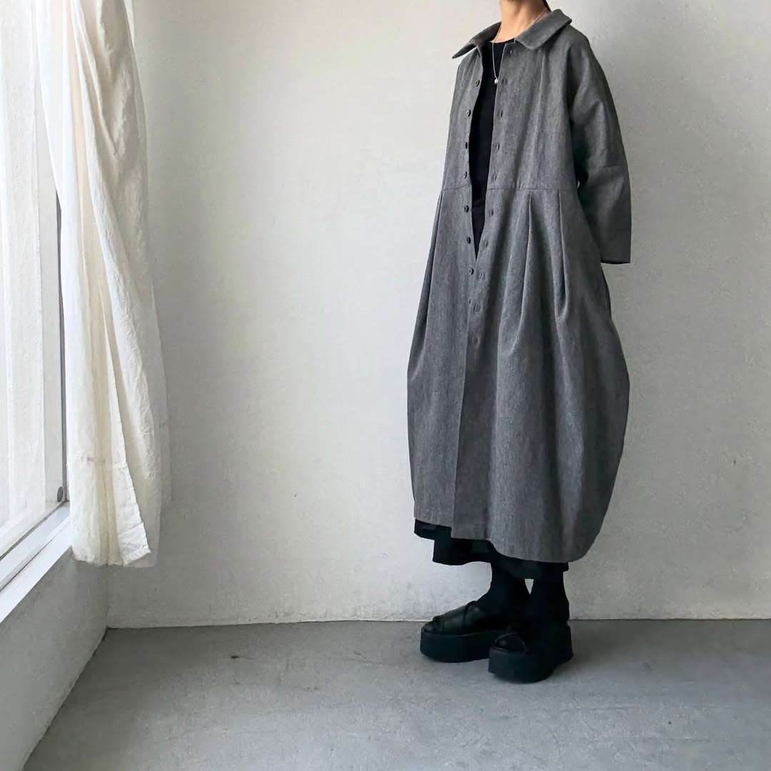 ayanoguchiaya ダブルフロントコートワンピース グレー