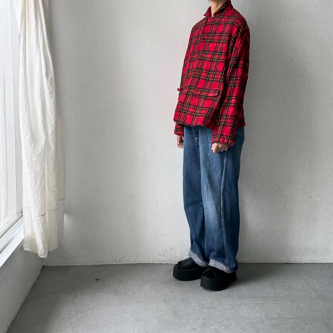 atelier naruse ウールコットンタータンチェックテーラードジャケット