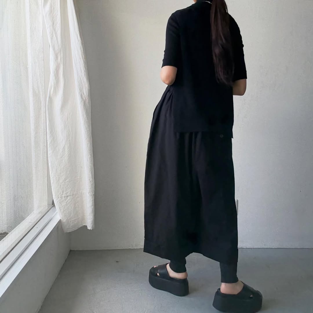 ゴーシュ コットンポプリンワイドパンツ ブラック