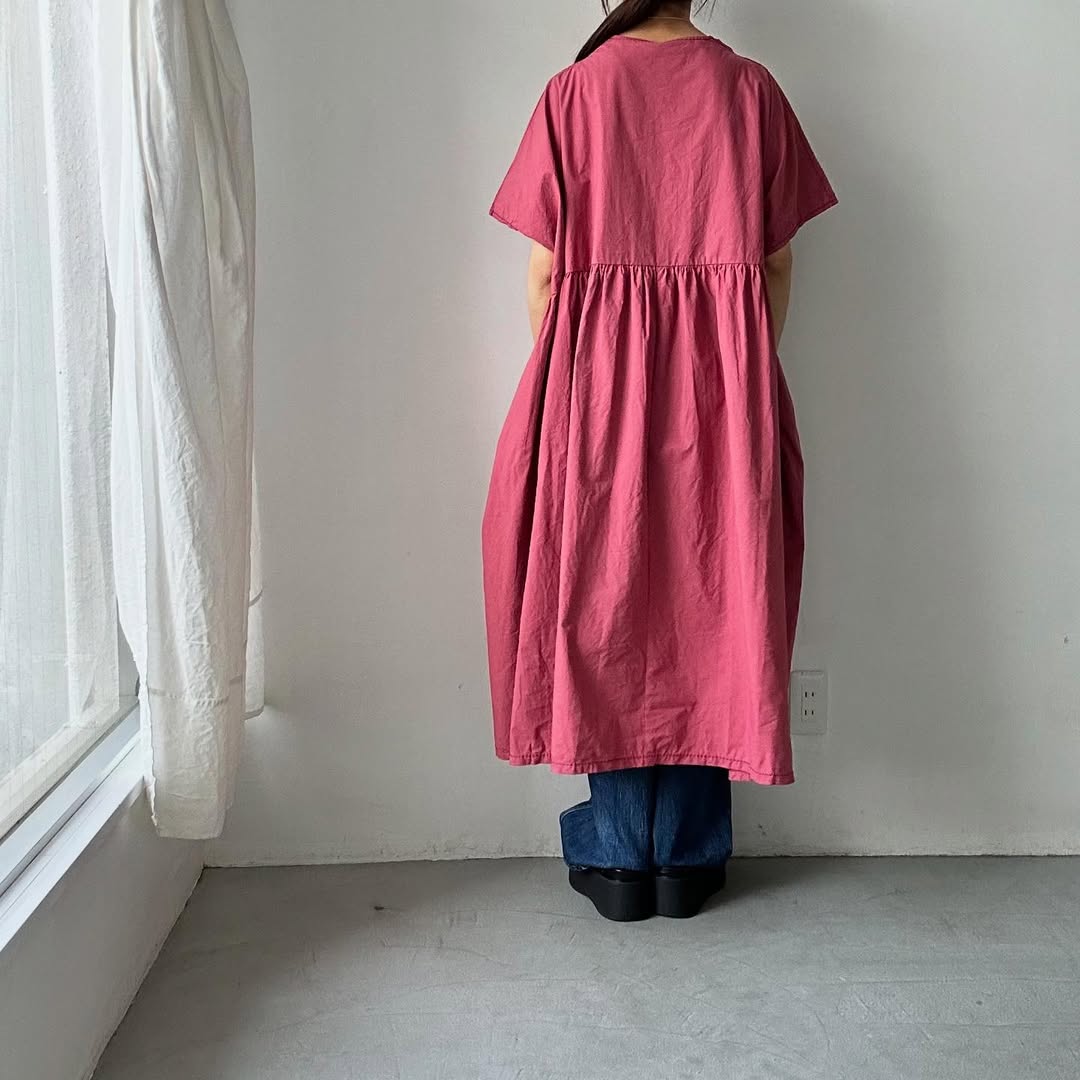 homspun コンパクトウェザービッグギャザーワンピース ピンク