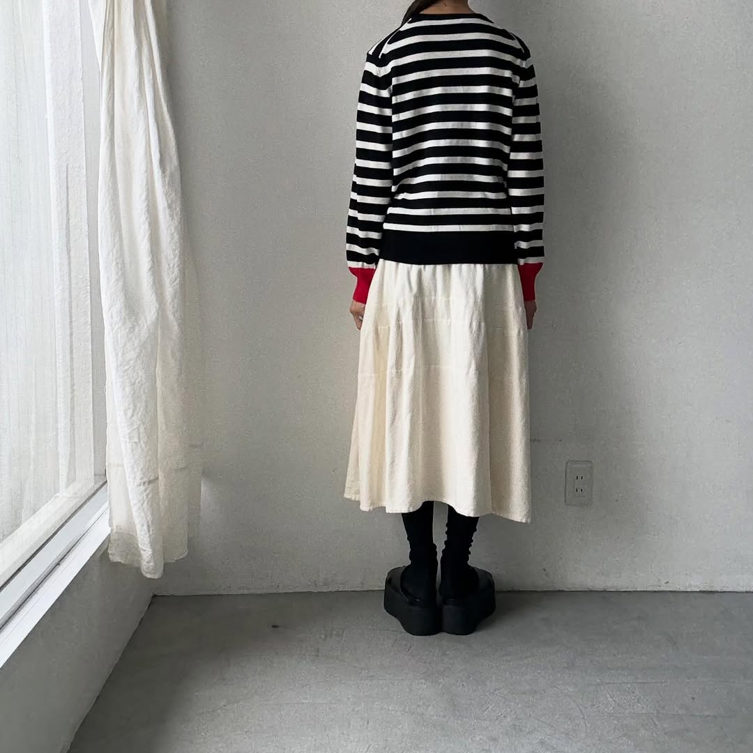atelier naruse ウールコットンボーダーニット ブラック×レッド
