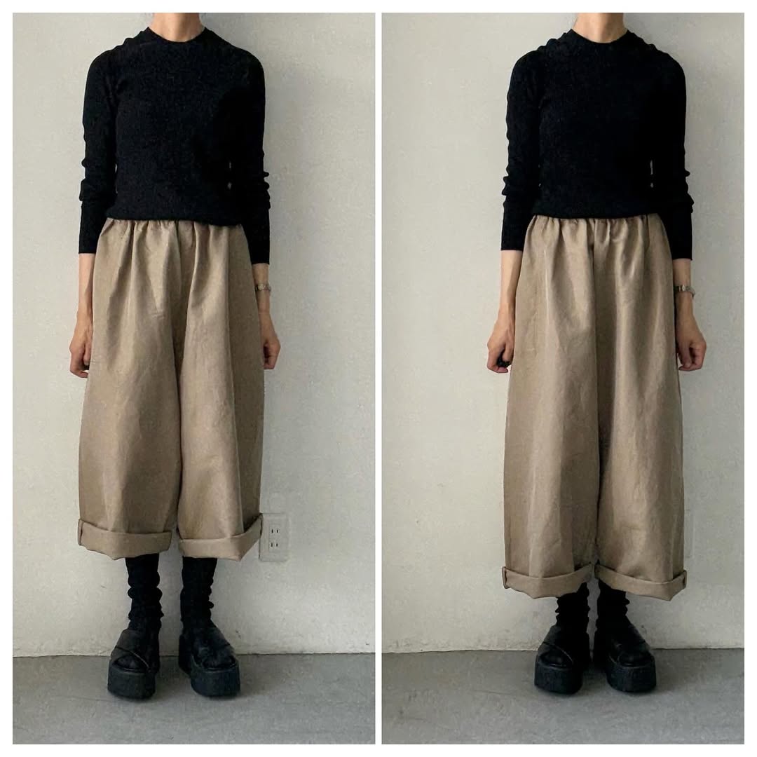 homspun ウールリネンギャザーワイドパンツ ベージュ