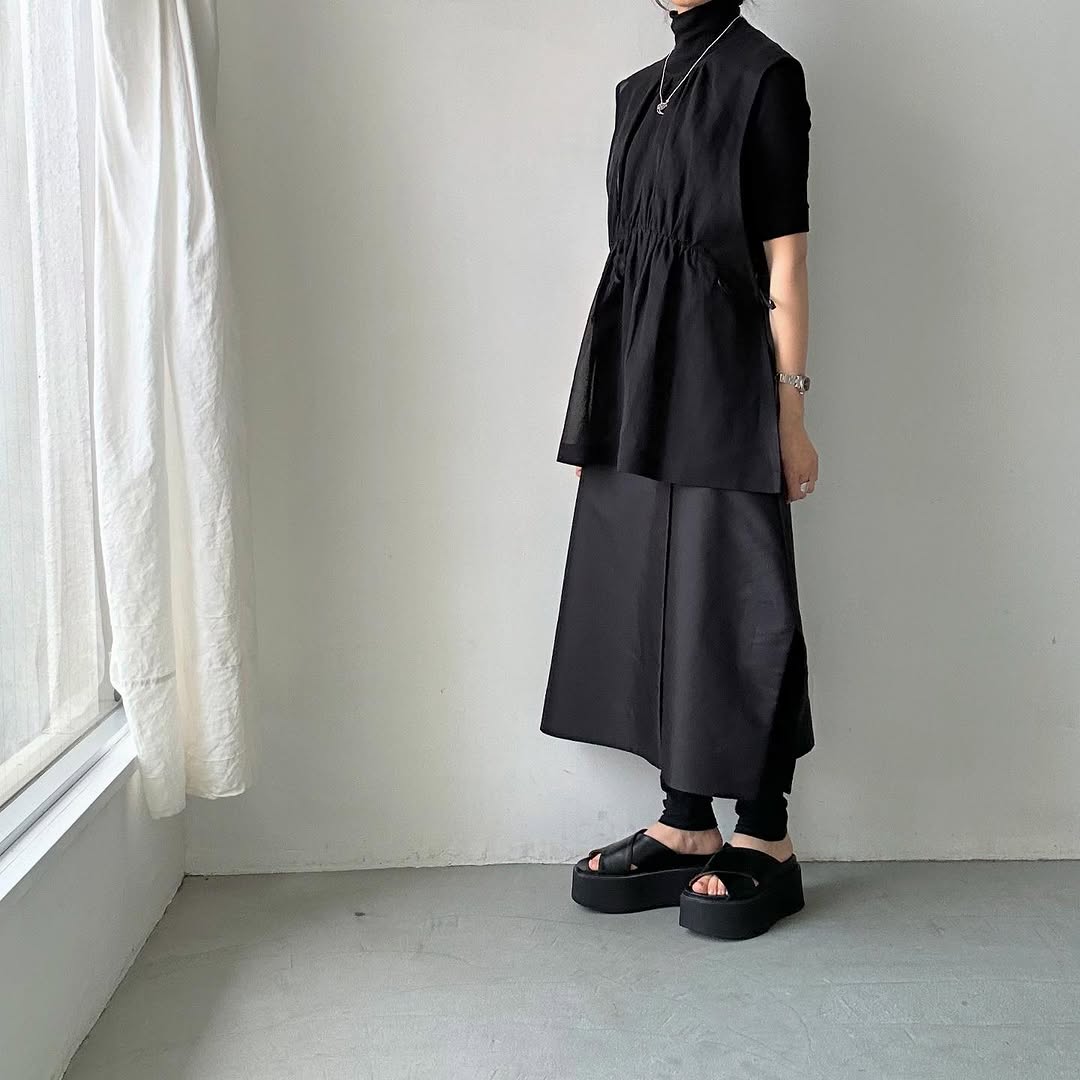TENNE HANDCRAFTED MODERN コットンオーガンジー2wayショートドレス ブラック