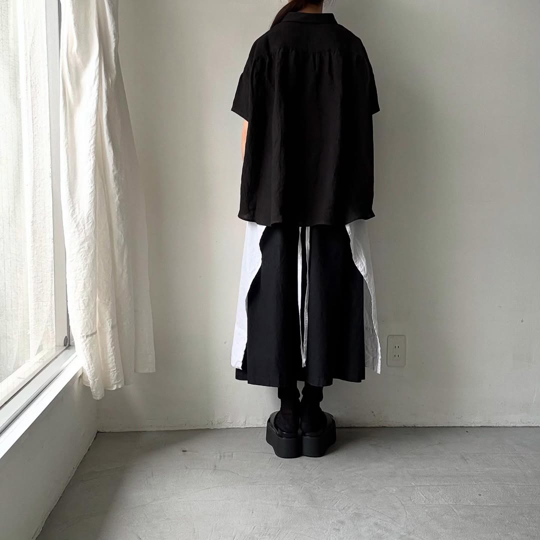 Linenya リネン丸襟ブラウス ブラック