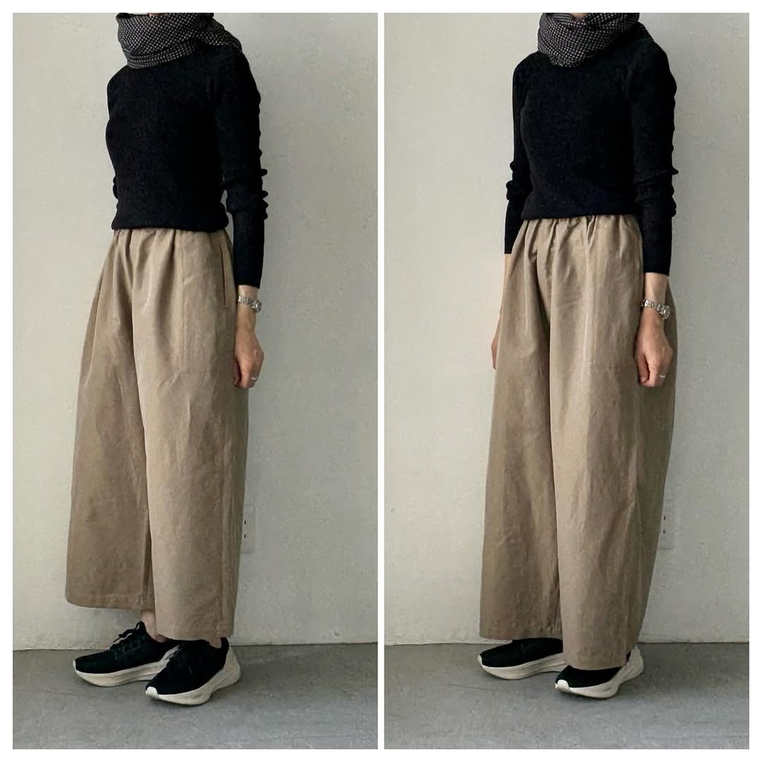 homspun ウールリネンギャザーワイドパンツ ベージュ