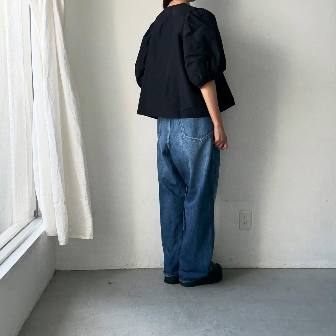 R&D.M.Co コットンポリエステルタフタビッグバルーンスリーブブラウス