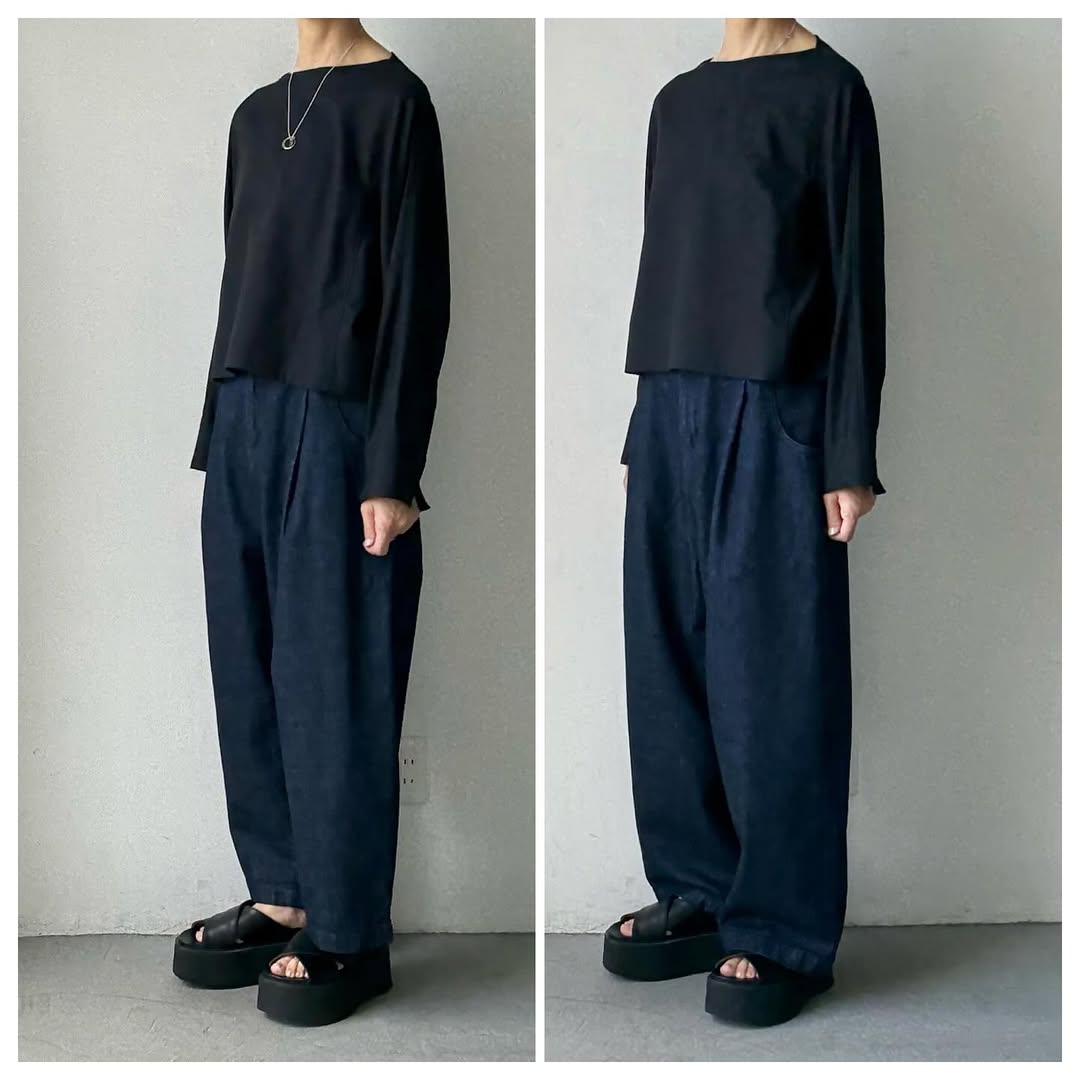 atelier naruse コットンデニムタックパンツ インディゴ