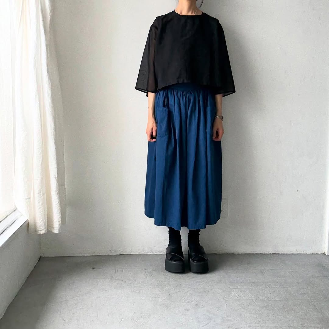 TENNE HANDCRAFTED MODERN 7分袖クルーネックオーガンジープルオーバー