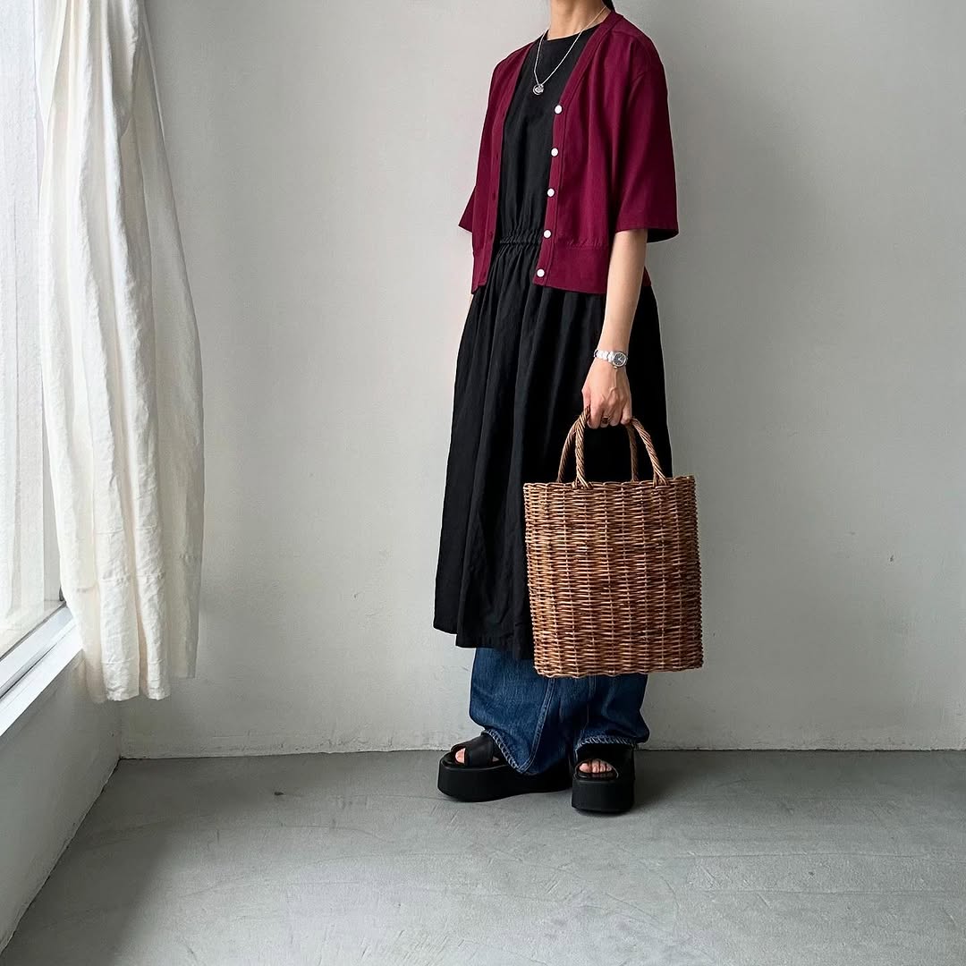 homspun 天竺5分袖カーディガン グレープ