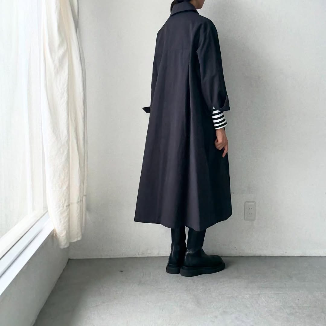 atelier d'antan Girardコットンコートワンピース ダークグレー