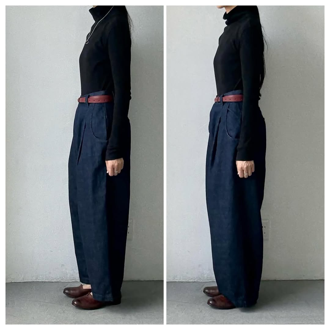 atelier naruse コットンデニムタックパンツ インディゴ