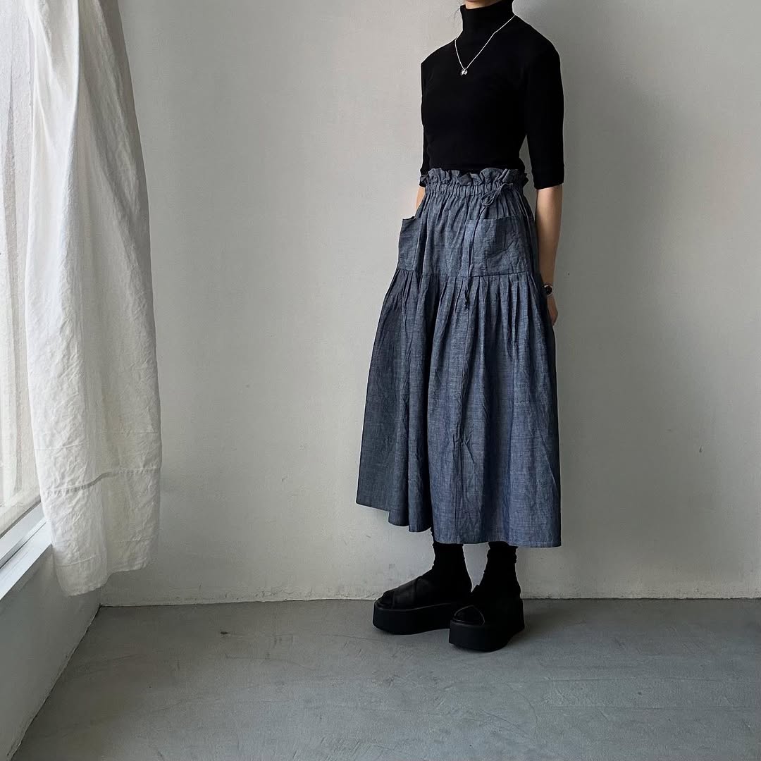 MAGALI インディゴコットンティアードスカート