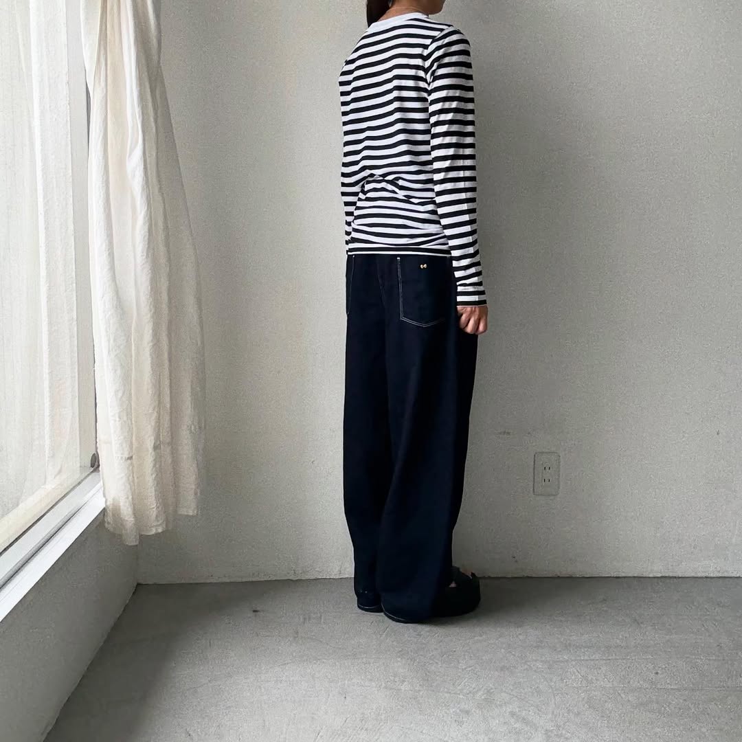 R&D.M.Co ガーゼボーダー長袖Tシャツ ブラック Mサイズ