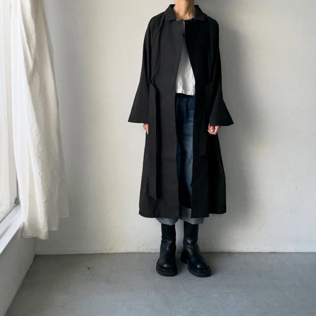 MAGALI コットンリネンアンティークキャンバストレンチコート ブラック