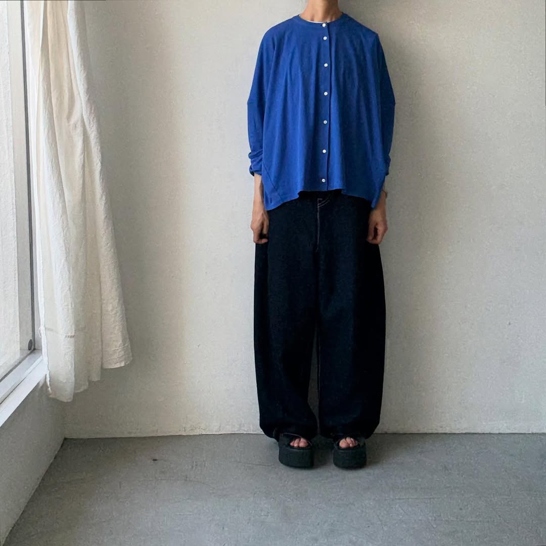 Linenya プライムクールコットン長袖カーディガン ブルー