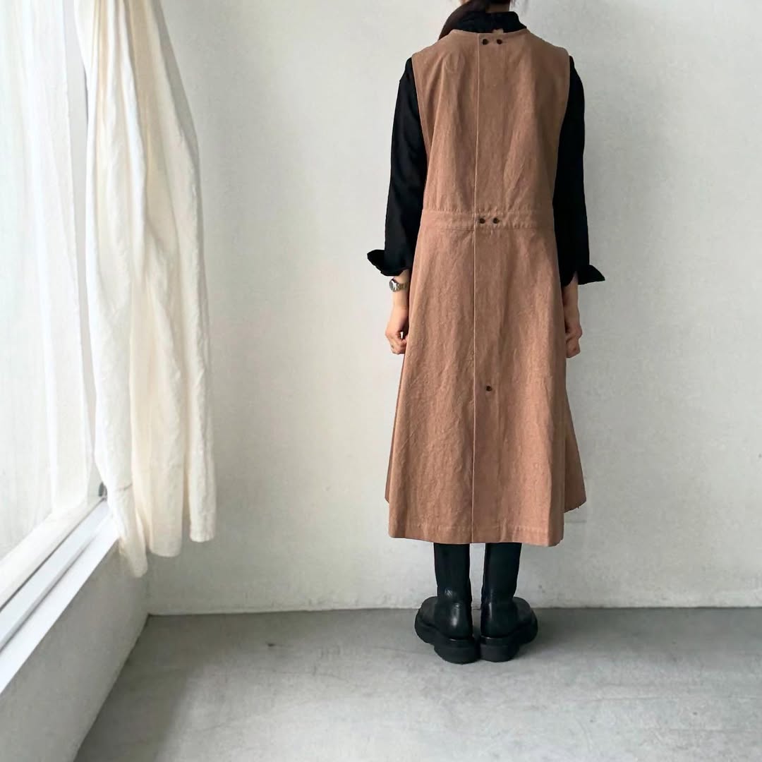 atelier d'antan kobell コットンエプロンドレス カーキ